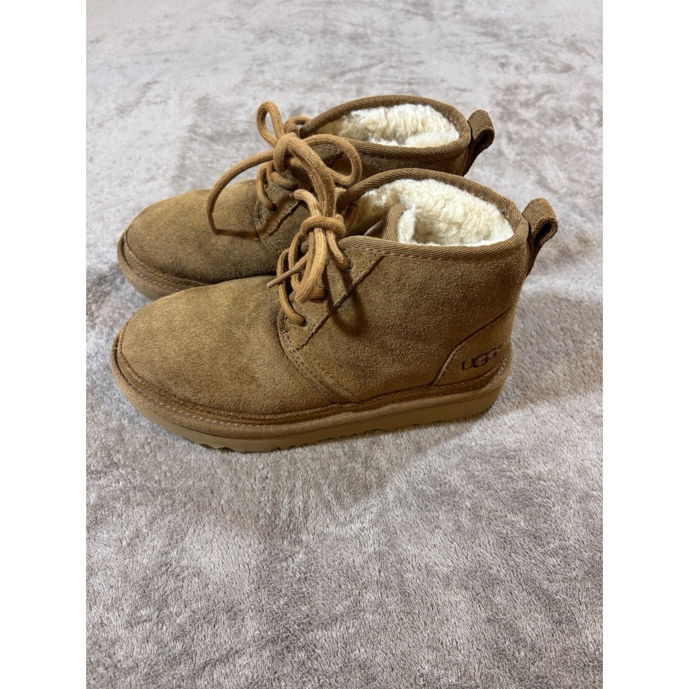 UGG Neumel II Chestnut Brown Suede Lace-Up Shearling Boots Kids Size 2